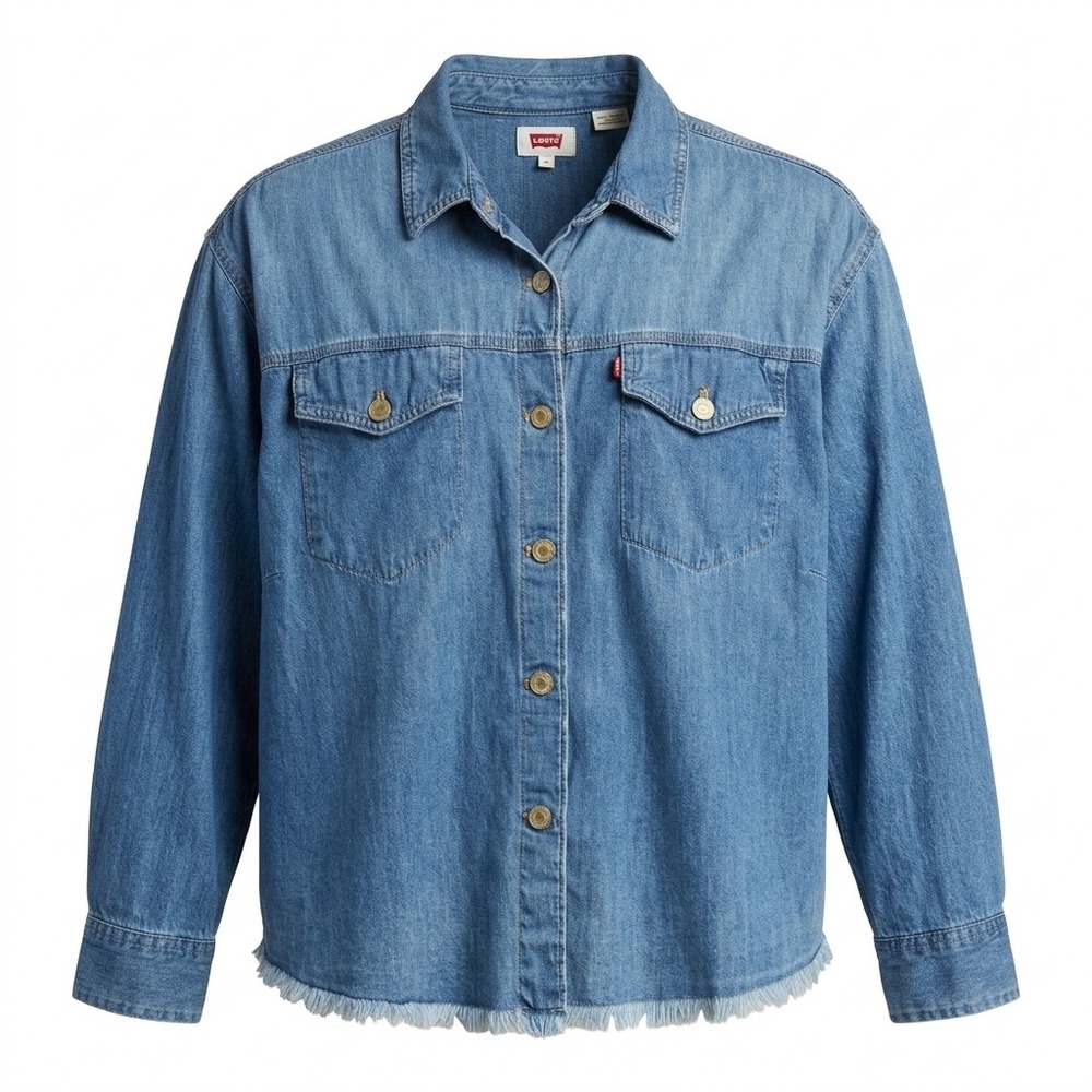 Levis Denim Shirt XL Cotton Western Fringe Hem Street Style Urban Indie Rugged